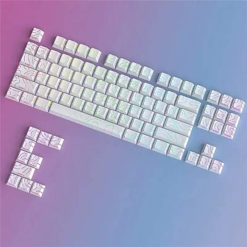 ABBG-For MX Mechanical Keyboard Compatible 97 Keys Contour Lines PBT Double Shot Keycaps Backlit Translucent Cherry Profile