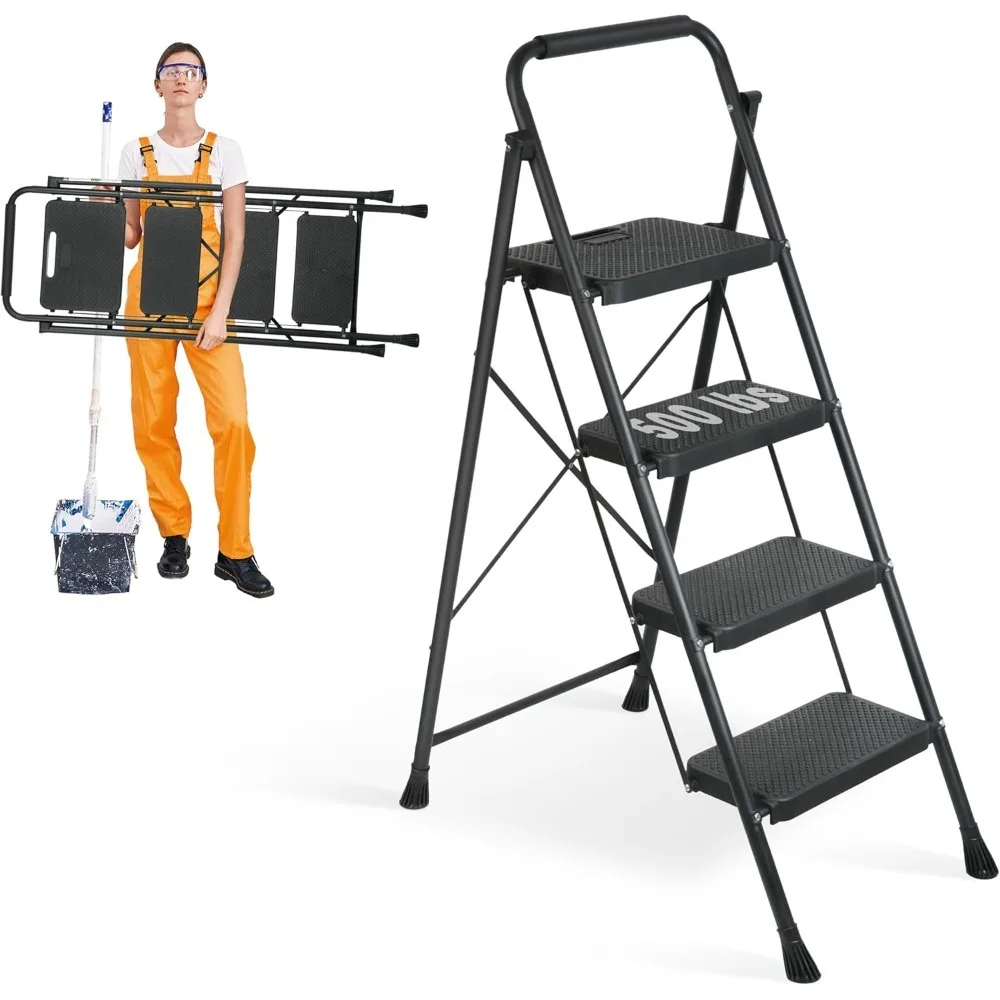 

Portable 4 Step Steel Folding Stool Ladder with Wide Anti-Slip Pedal 500lbs Capacity