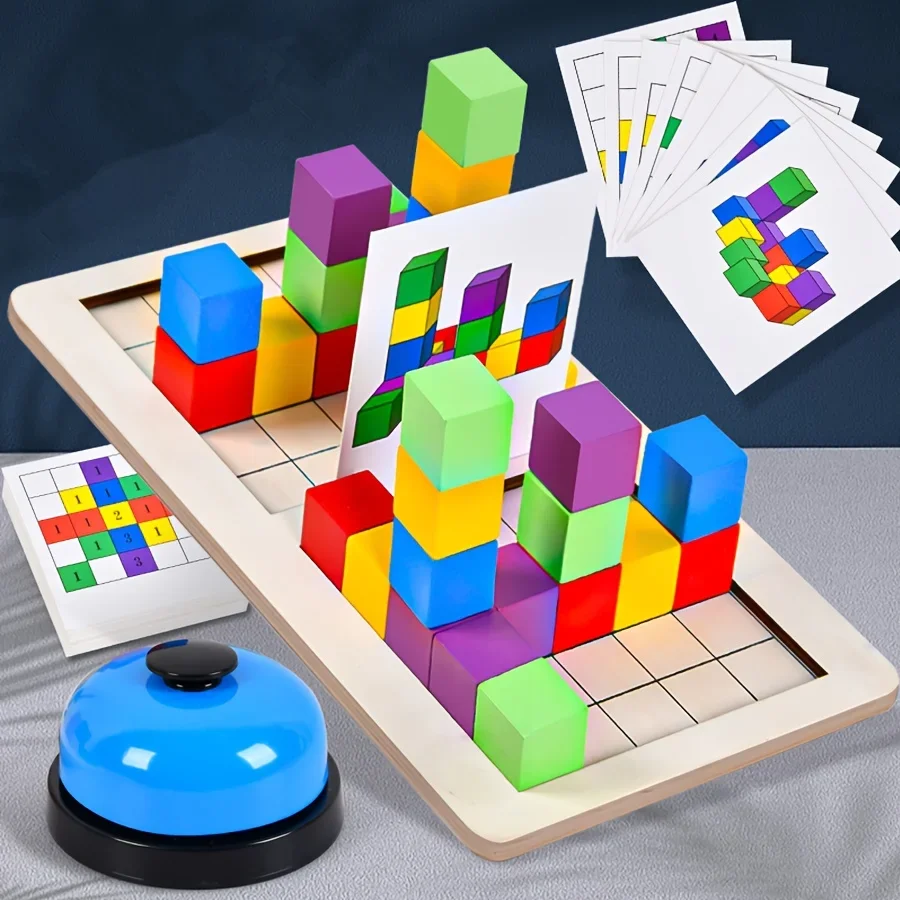 Kids Interactive 3D Wooden Battle Blocks Board Game Two-Player Puzzle for Concentration & Logic Development