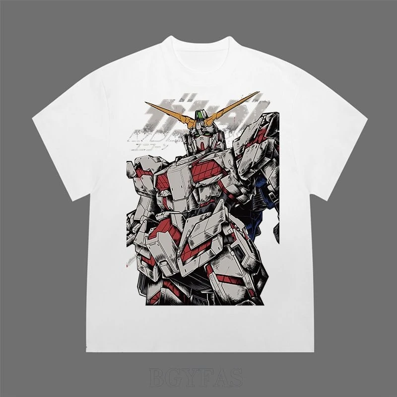 

Summer Mobile Tide Brand Warrior American Anime Gundam Surrounding Cotton Retro Loose Men's and Women's Short Sleeve T-Shirt