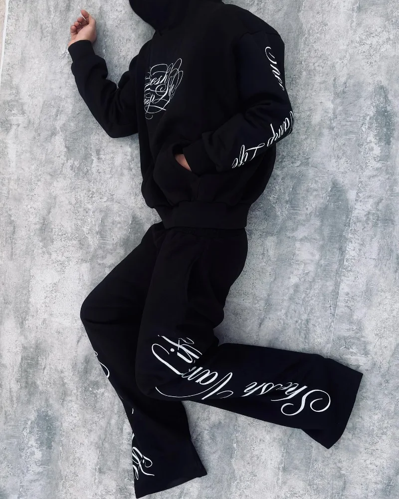 

Y2K Gothic street letter logo creative printing design casual oversized men suit American Harajuku punk rock loose hoodie