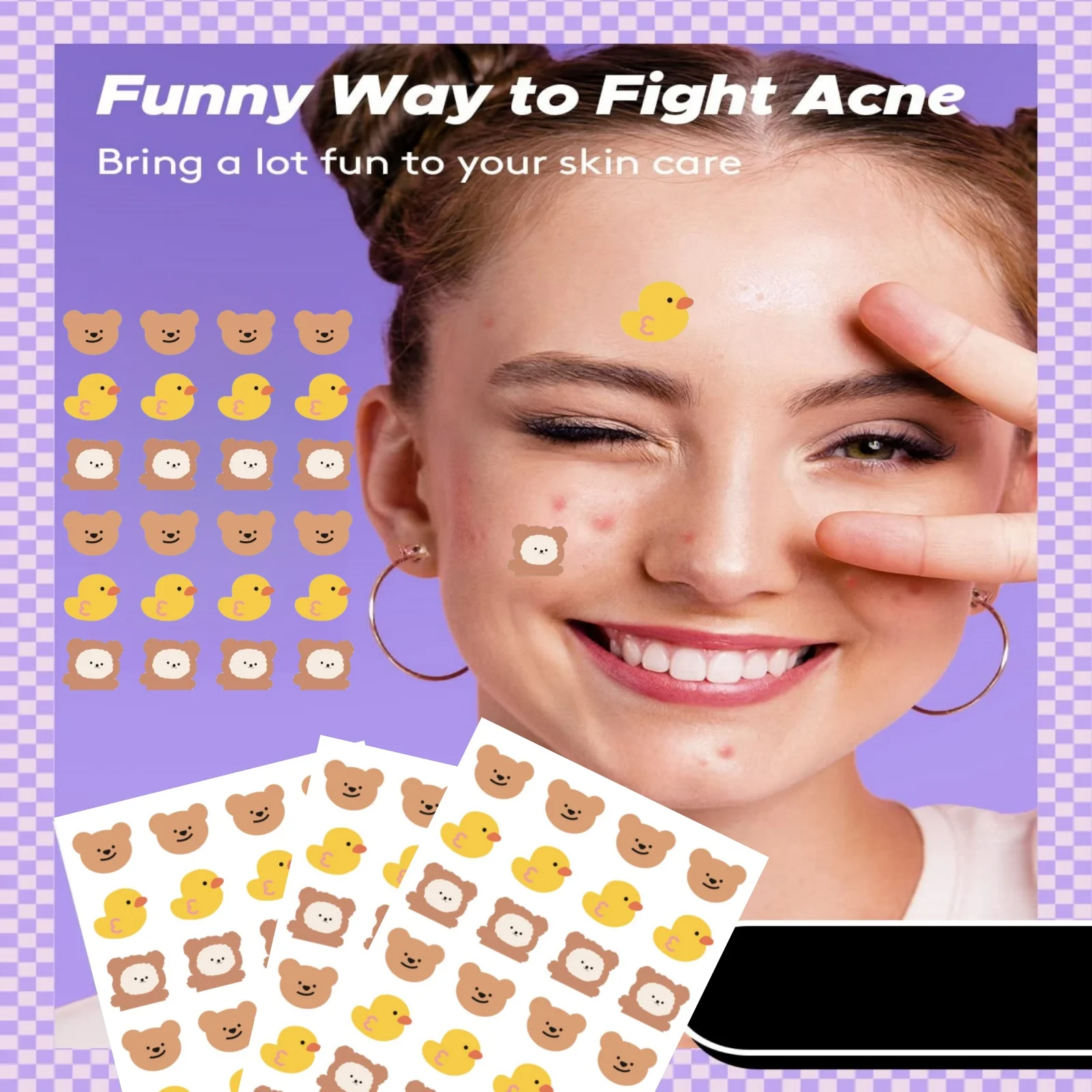 24 pieces of cartoon facial acne patches, concealer, acne patch and pimples patch, ultra-thin and breathable