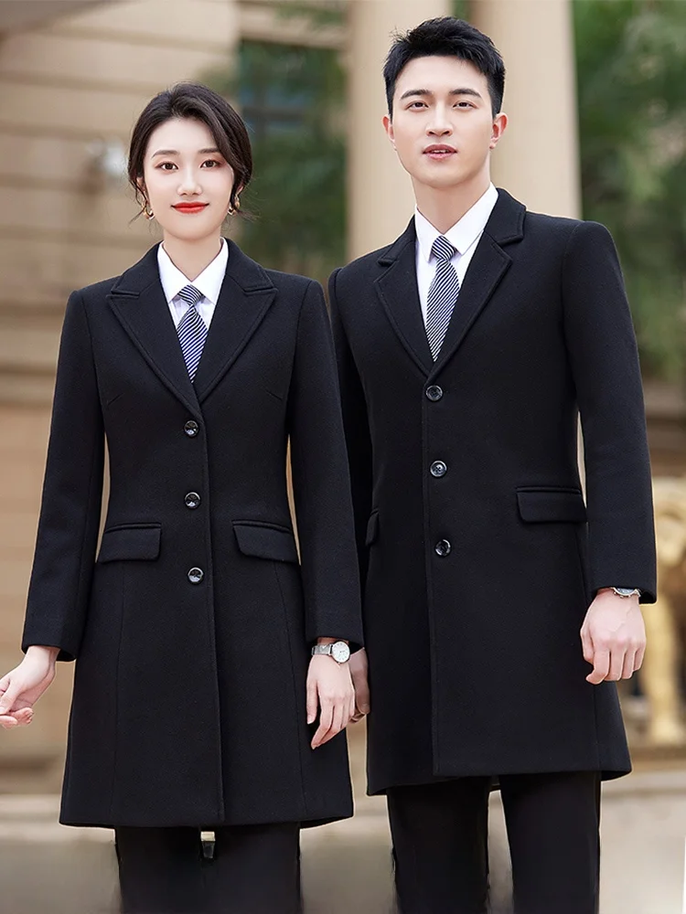 

Professional Woolen Coat with Suit Collar for Front Desk in Bank Hotel Real Estate Office And Jewelry Store Women's Fashion