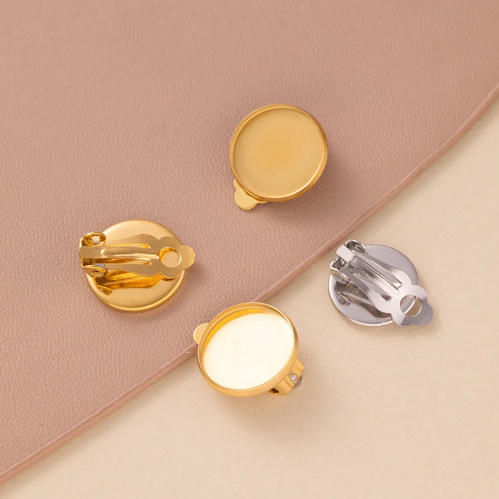 10 Stück 8-14mm Edelstahl-Ohrclips mit Rohling-Basis für Cabochon-Fassungen, Ohrring-Clips für DIY-Schmuckherstellung – Detail 3