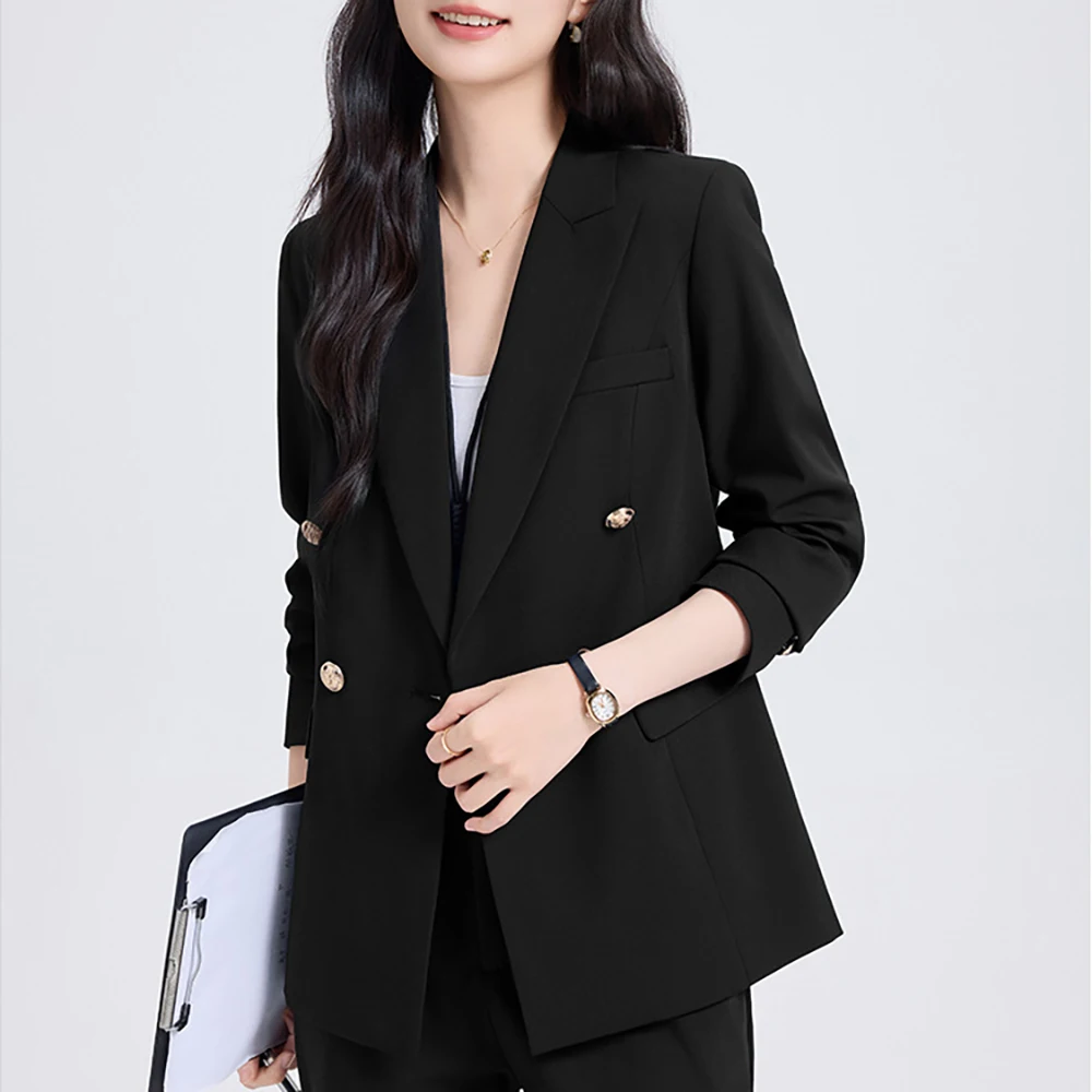 Two-piece suit,Women Fashion commuting double-breasted suit set,long-sleeve jacket coat,tailored suit workwear commuter ensemble