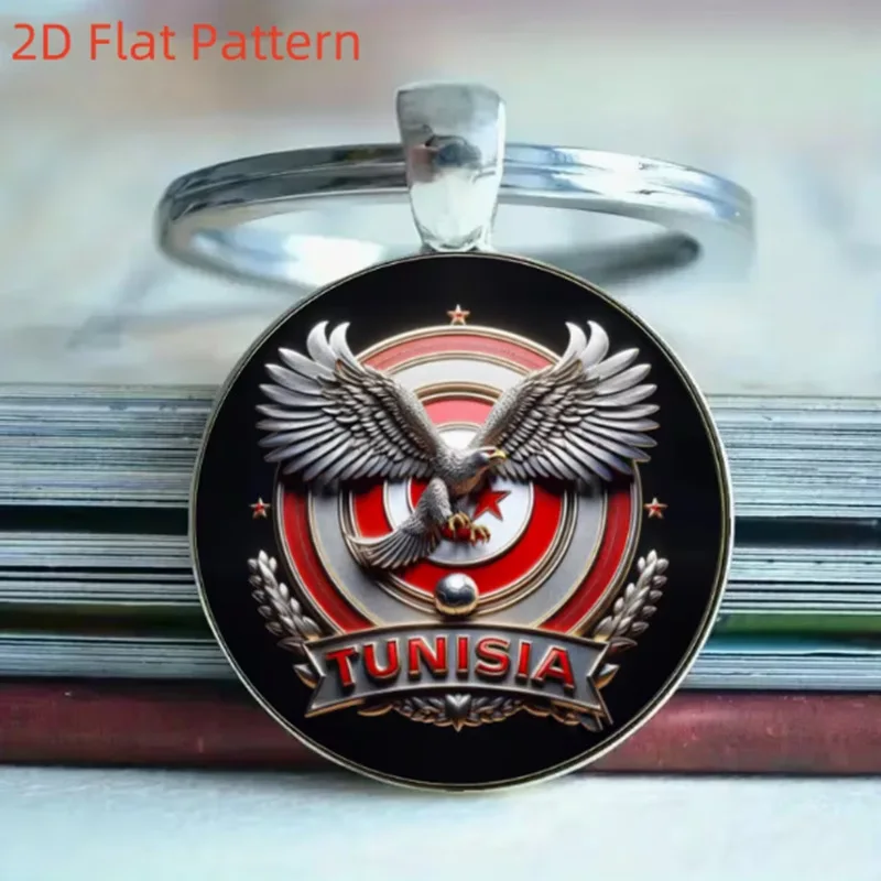 keychain tunisia Flag Double Side Glass Cabochon Keyring Pendant