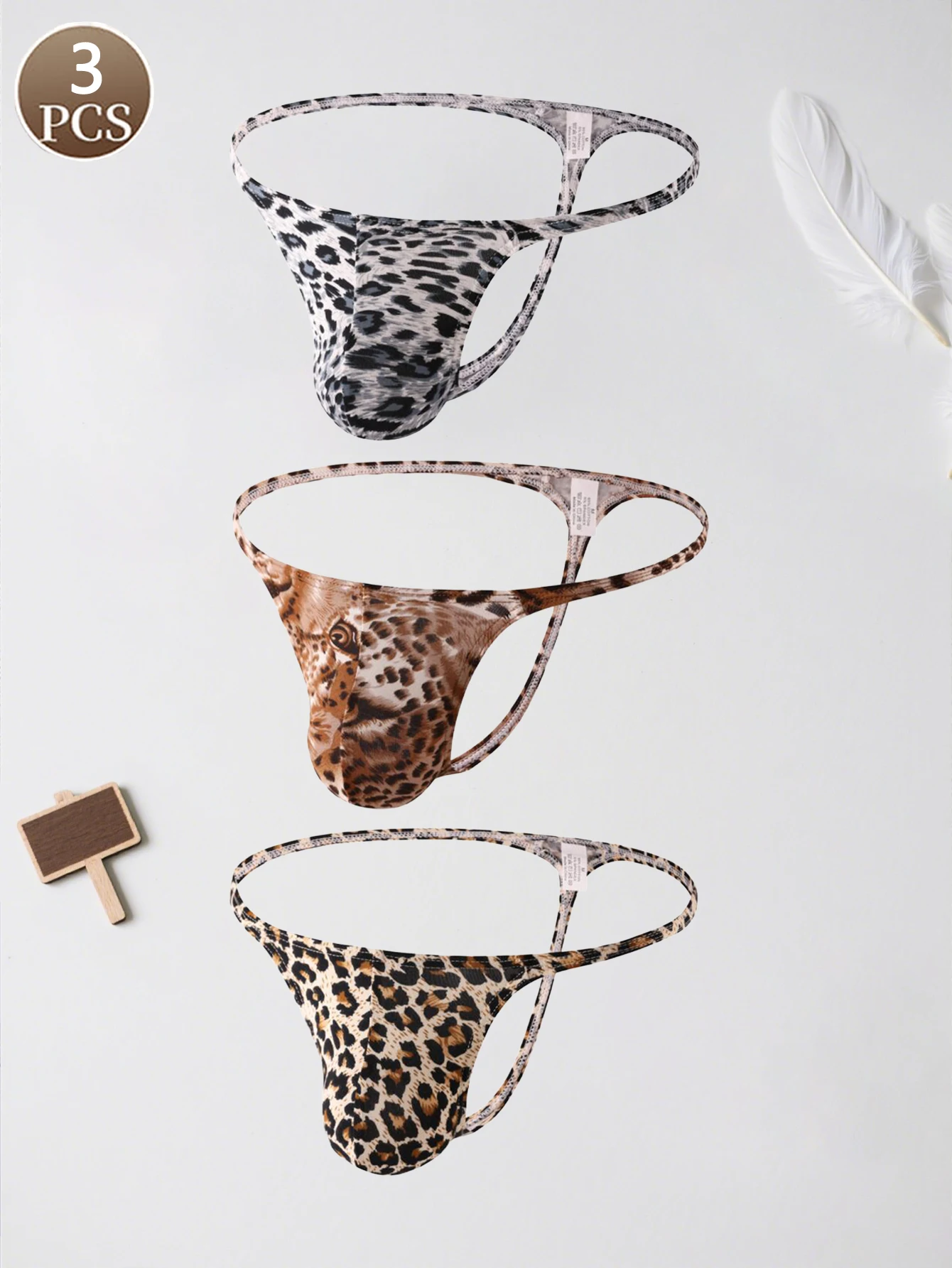 

2 шт., мужские стринги, нижнее белье, модные сексуальные мужские повседневные спортивные стринги с леопардовым принтом, нижнее белье с низкой талией и мягкие мужские трусы