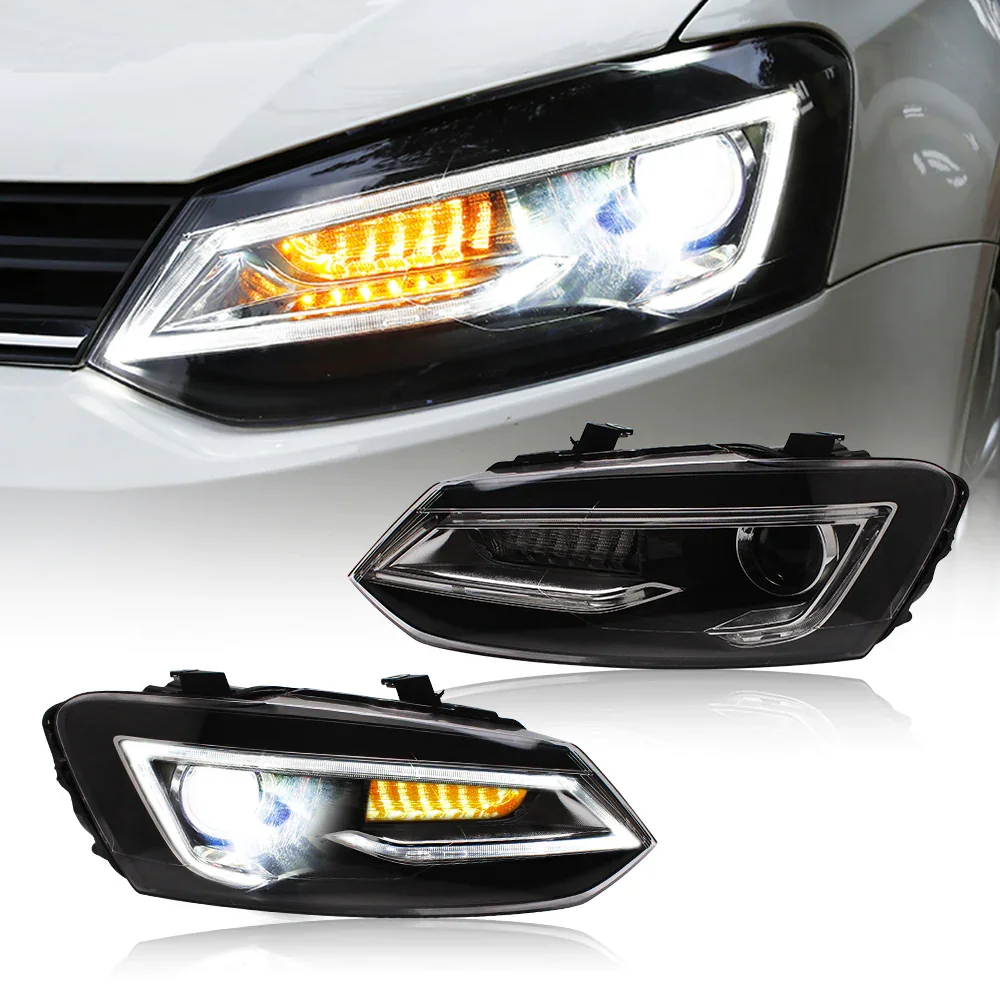 VLAND Full LED Headlights Dual Beam With Moving Signal+DRL 2011-2017 Head Light For VW Polo Vento mk5 Front Lamp Car Accessories