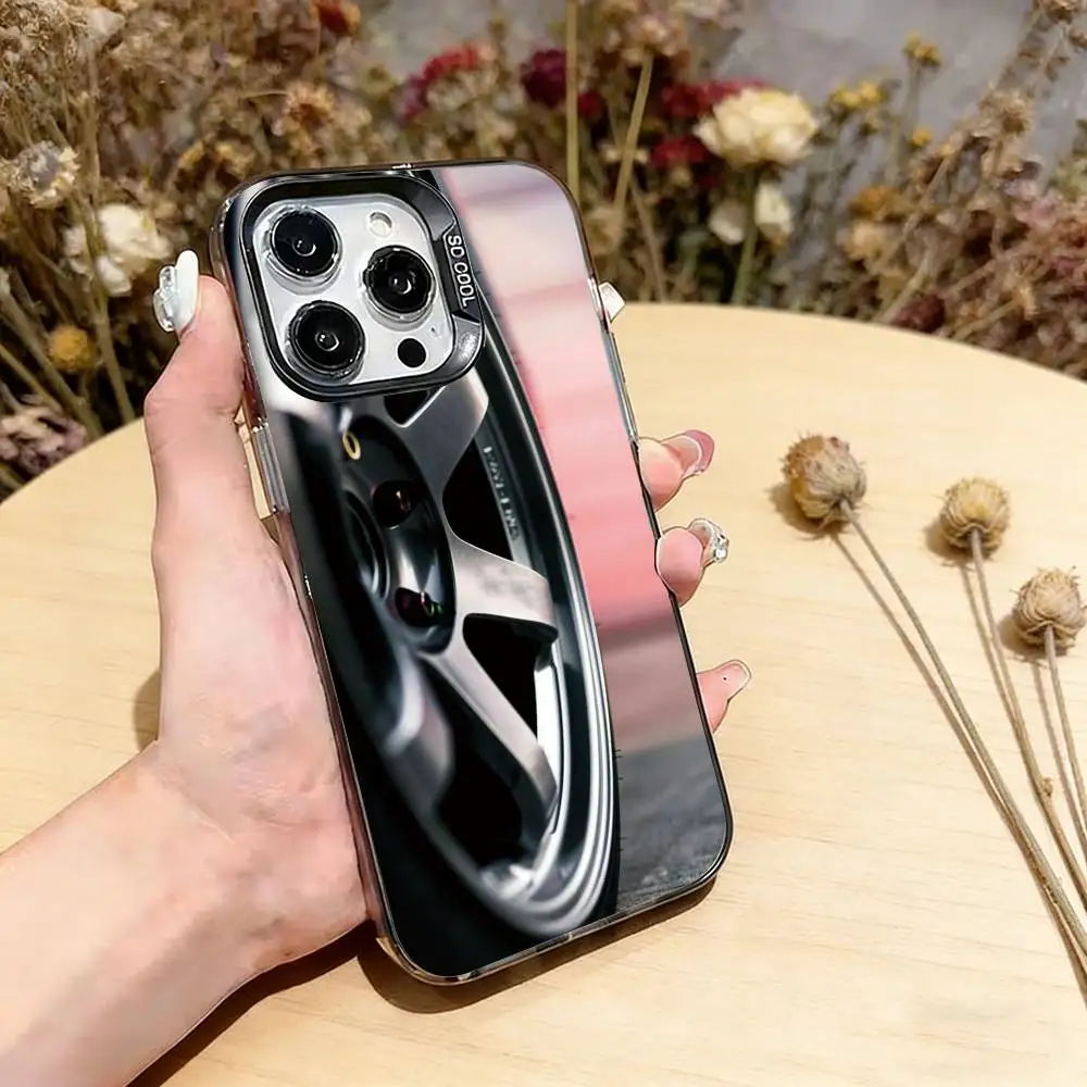 Car Wheel Bone Phone Case For iPhone 17,16,15,14,13,12,11 Plus,Pro Max,XS,Colorful Silver Black Cover