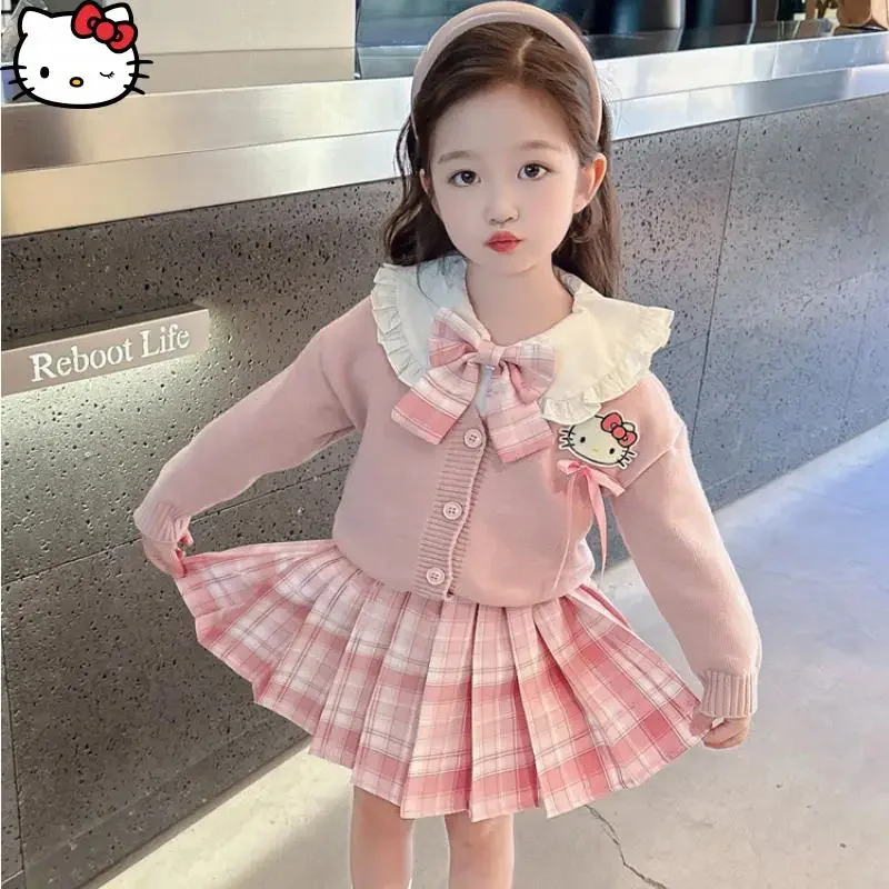 

Комплект Hello Kitty: Рубашка с воротником-куклой в аниме-стиле, плиссированная юбка, кардиган-жакет. Модный комплект JK для девочек в стиле кавай.
