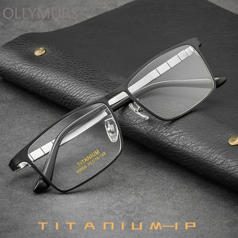 

OLLYMURS Luxury Business Pure Titanium Men's Glasses Ultra-Light Simple Square Optical Prescription Eyeglasses Frames 89696CN