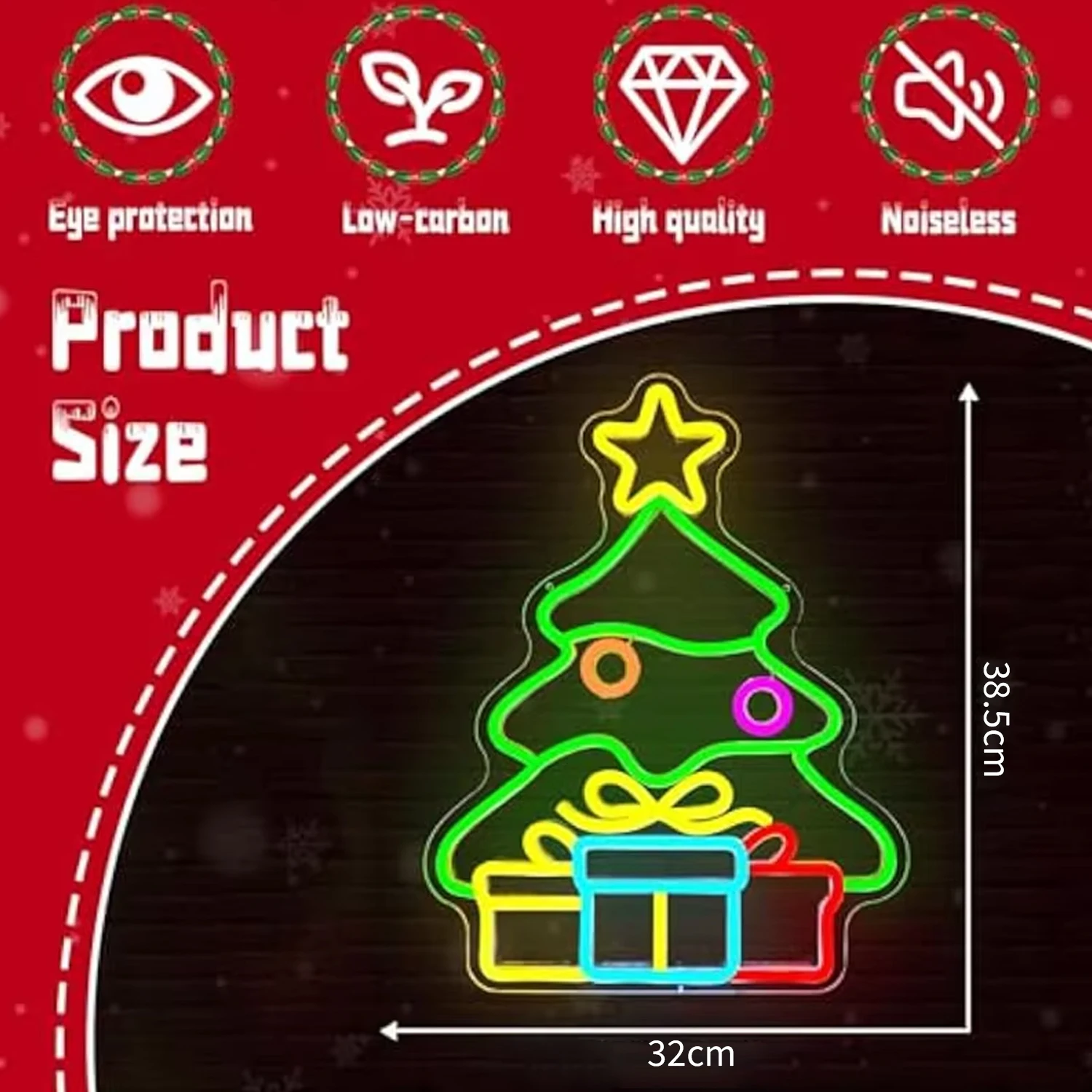 Christmas Neon Sign Tree Gift Box Light Decorations Dimmable LED Light Up Sign for Wall Decor Party Kids Gift Winter Home