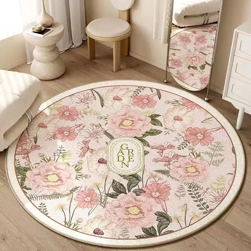 Amerikanischen Retro Blume Runde Teppich Nicht-Slip Bett Decke Licht Luxus Erweiterte Neue Home Kreis Teppich Mädchen Zimmer Elegante dekoration