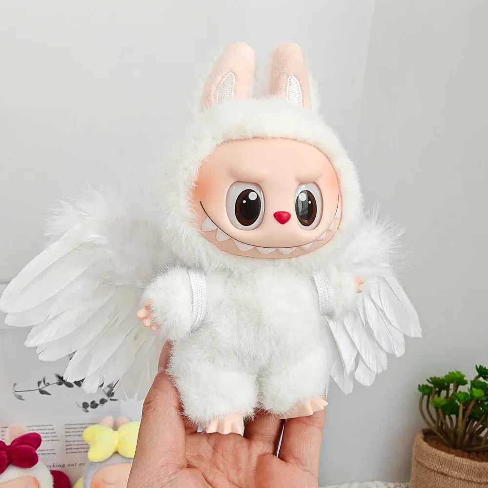 Vestiti per bambole Accessori per abiti per 15-17 cm Labubu Nero Bianco Ali di piume d'angelo Mini bambole fai da te Abbigliamento Ragazza regalo