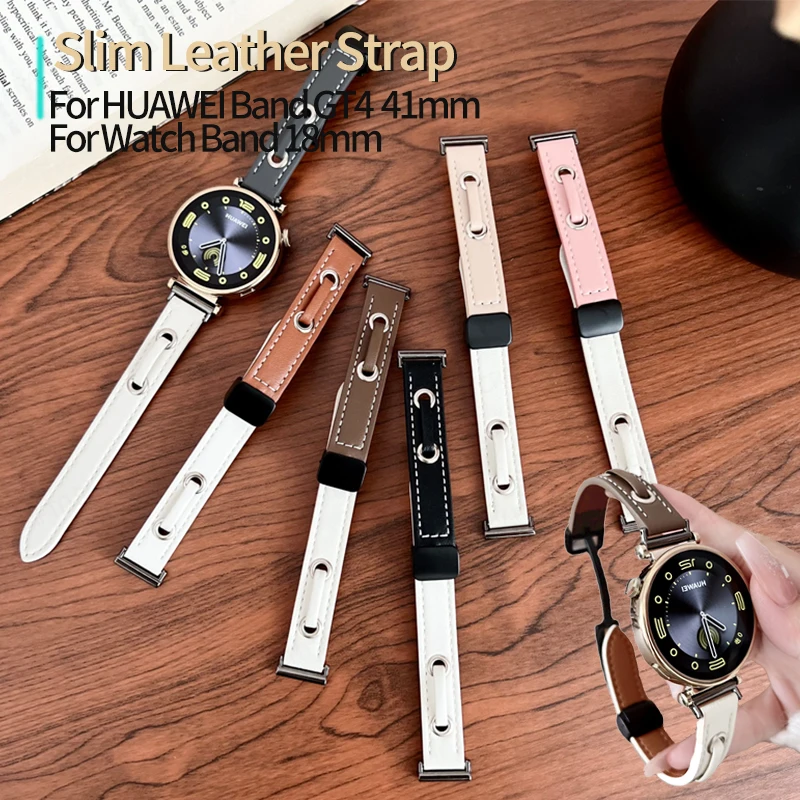 

18mm Slim Leather Strap for HUAWEI Watch GT 4 41mm Women Bracelet for Garmin Venu 3S Forerunner 265S 255S Smartwatch Accessories