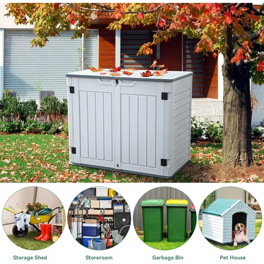 

Outdoor Horizontal Storage Sheds w/o Shelf, 35 Cu Ft Lockable Resin Waterproof Shed, Ideal for Garden Tools, Easy to Assemble,