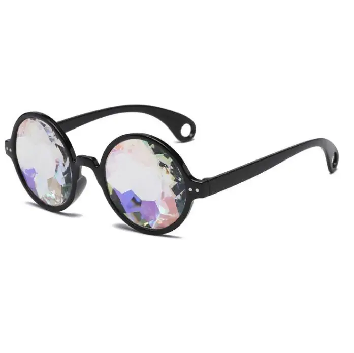 ring stone volcanic kaleidoscopic Kaleidoscope Glasses Women Retro Rave Festival Round Sunglasses Men Nail Holographic Mosaic