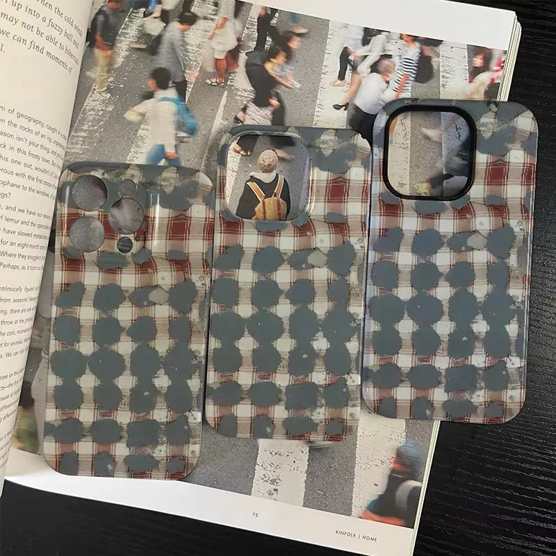 Ins Dirty Style Grid Art Phone Case for IPHONE 17 Air 16E 15 PROMAX 14 Plus 13 12 MINI 11 PRO 16Plus XR XS Acrylic Phone Cover