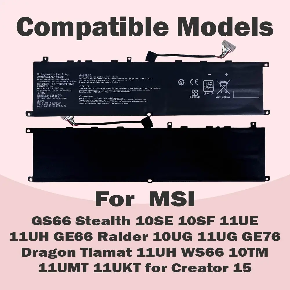 BTY-M6M Battery For MSI GE66 GE76 Creator 15 A10SD A10SF GS66 Stealth 10SFS 10SGS 10SE-045 10UG Raider 10SF 10SFS WS66 MS-16V1