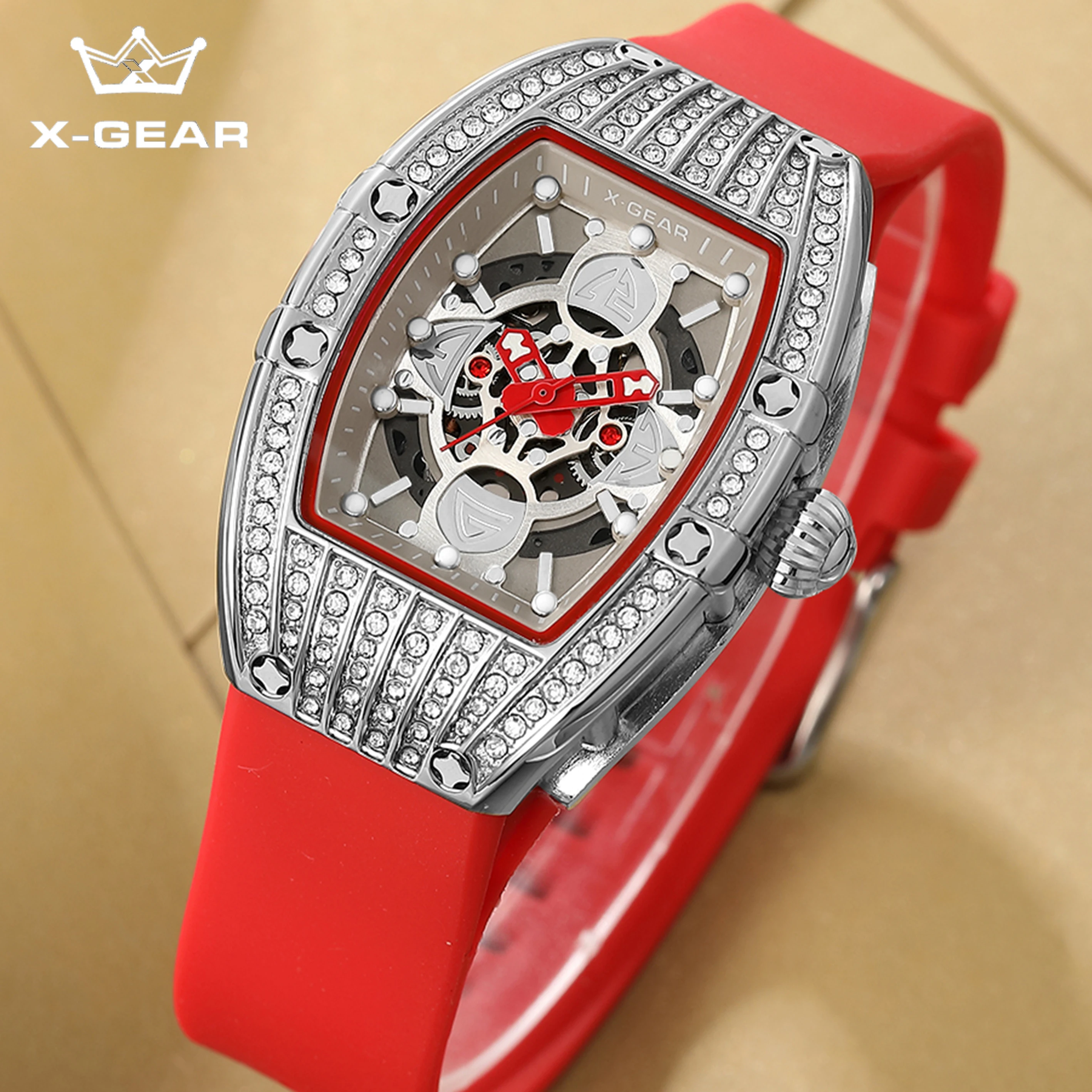X-GEAR Fashion Quartz Watch Silicone Strap Waterproof Woman Watch With Diamond Suitable for Daily Friends Gift