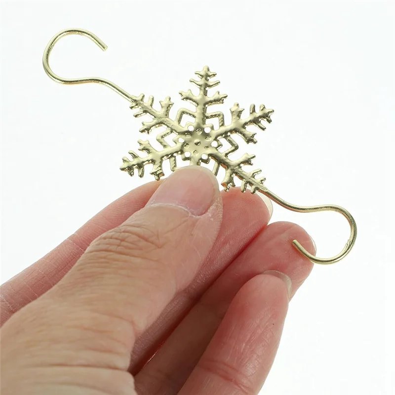 Desk Top Decor 30Pcs Snowflake Tree Ornament Hooks Decorating Hangers Metal Wire Ornament Hooks Gold