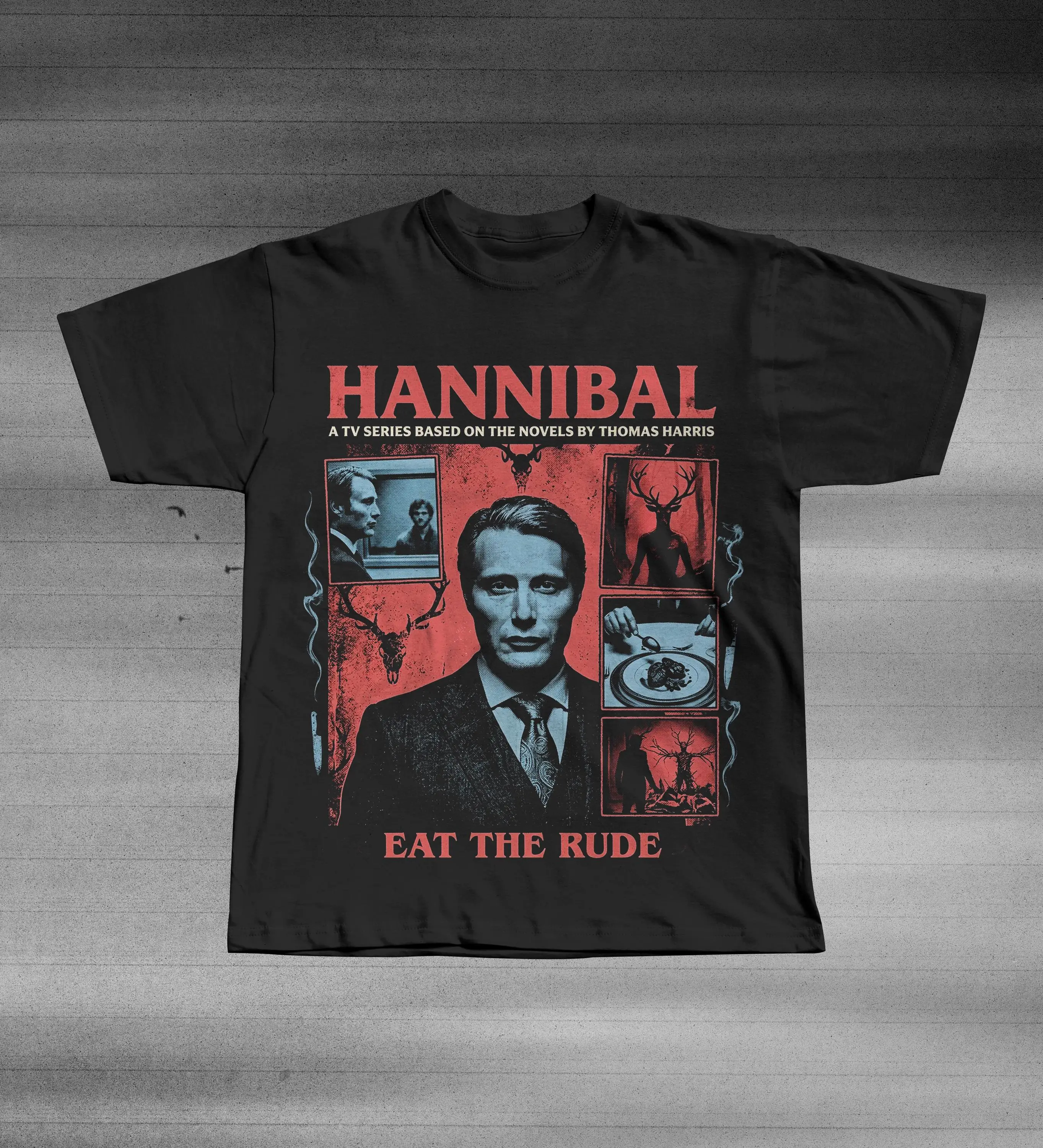 Damen Vintage Hannibal Lecter Grafik-T-Shirt Unisex Baumwolle und Atmungsaktiv Kurzarm Streetwear Übergroß Locker Lässig