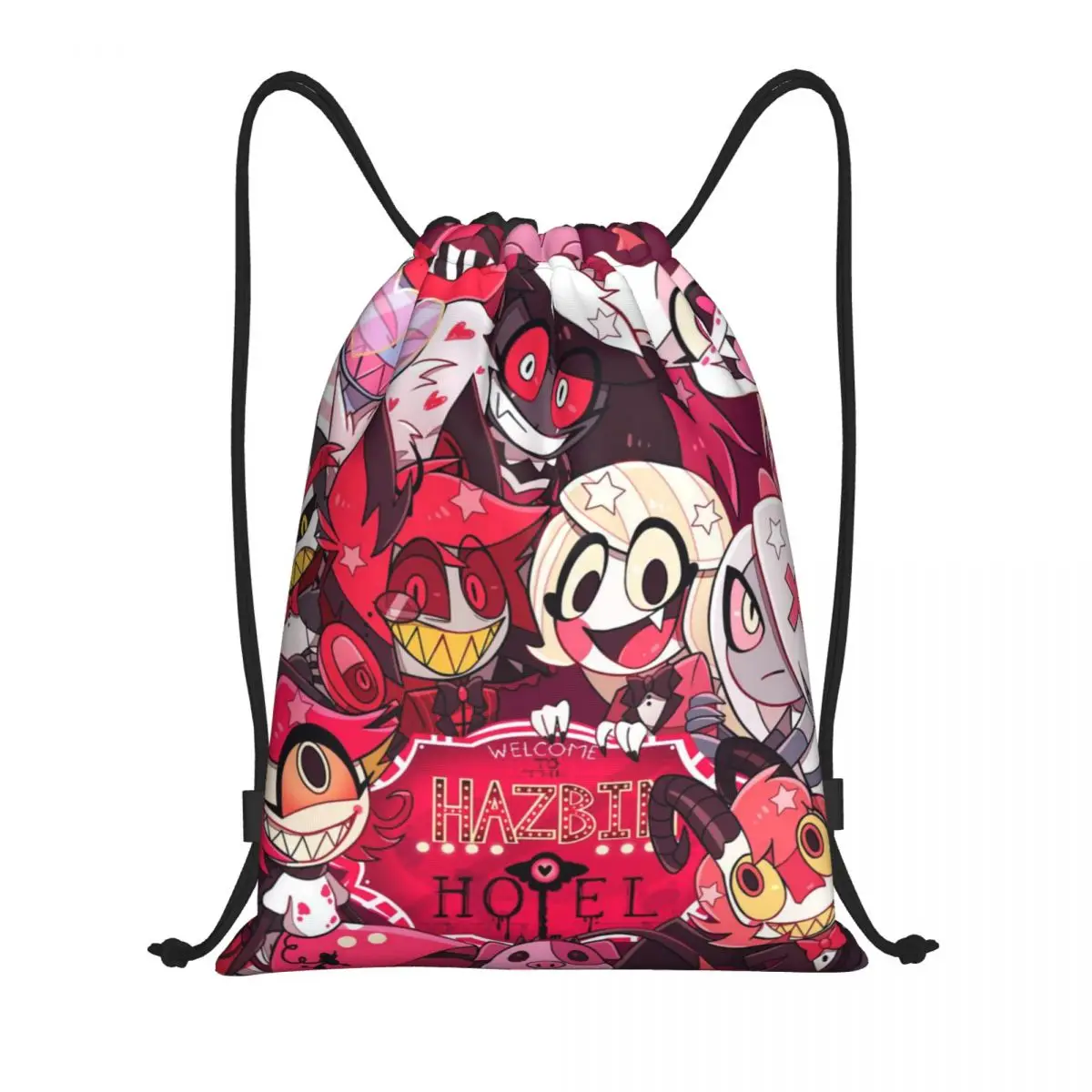

Пользовательские Crazy Hazbins Hotels Сумки на шнурке Мужчины Женщины Легкий спортивный рюкзак для хранения в тренажерном зале