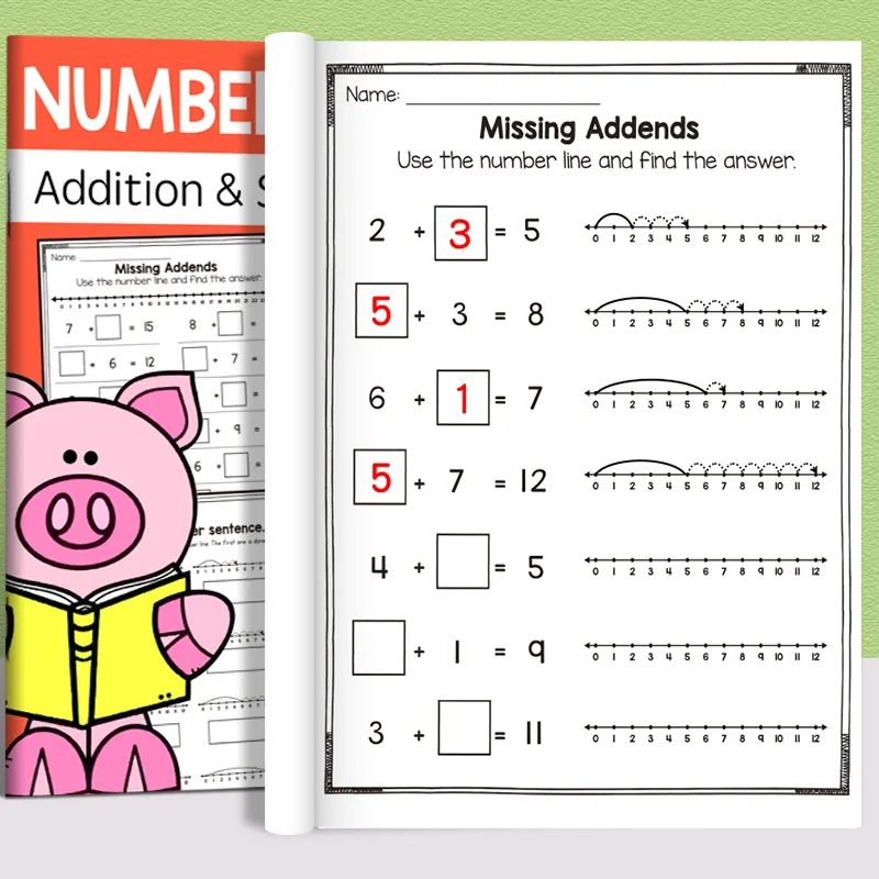 Fun Educational Activity Book Math Workbook Addition Subtraction Practice Book with Number Lines Counting & Coloring Activities