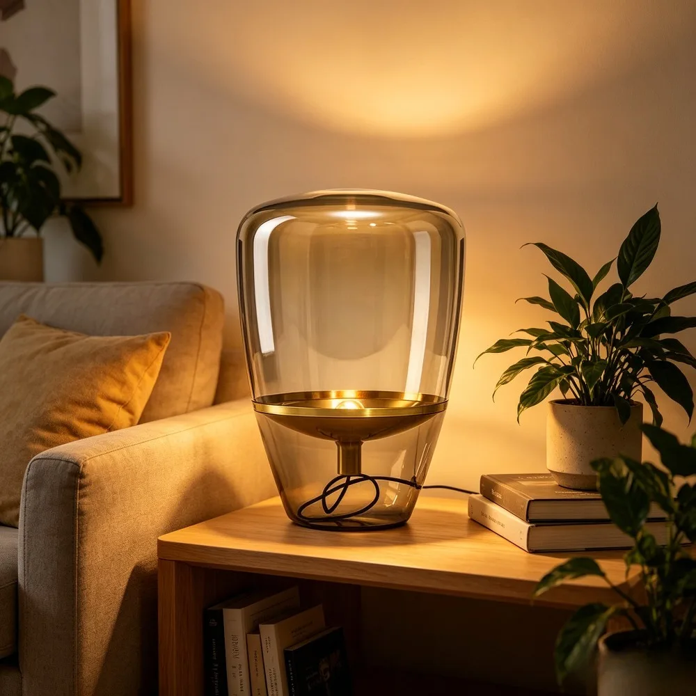 Modern Smoke Grey Glass Desk Lamp, Minimalist Art Restaurant, Nordic Art Glass Hardware Desk Lamp