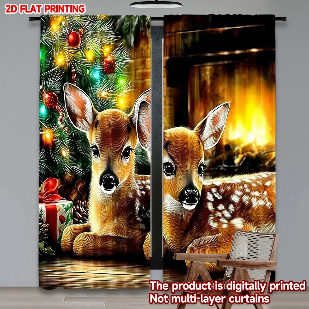 2D الطباعة المسطحة 2PCS عيد الميلاد الكلاسيكية الستائر الساخنة عيد الميلاد الغزلان الرقمية المطبوعة البوليستر الستائر حفلة عائلية لقضاء عطلة