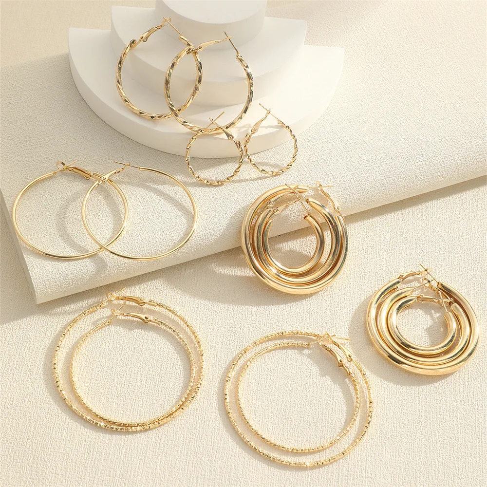 8Pairs Simple Punk Hoop Earrings Set Big Circle Earrings Jewelry for Women Girls Ear Hoops Earring Round Oversized image 4