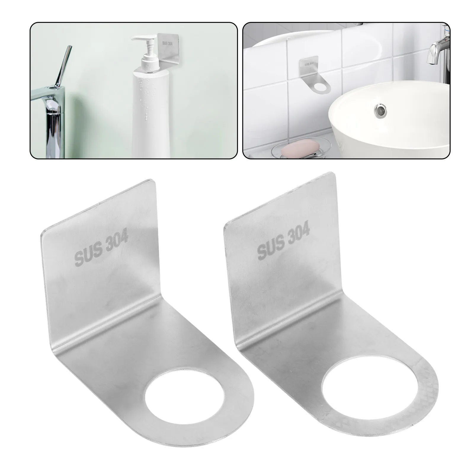 

2Pcs Bathroom Storage Rack for Shampoo Shower Gel Wall Mounted Soap Holder Organizer Silver Modern Minimalist Design Space