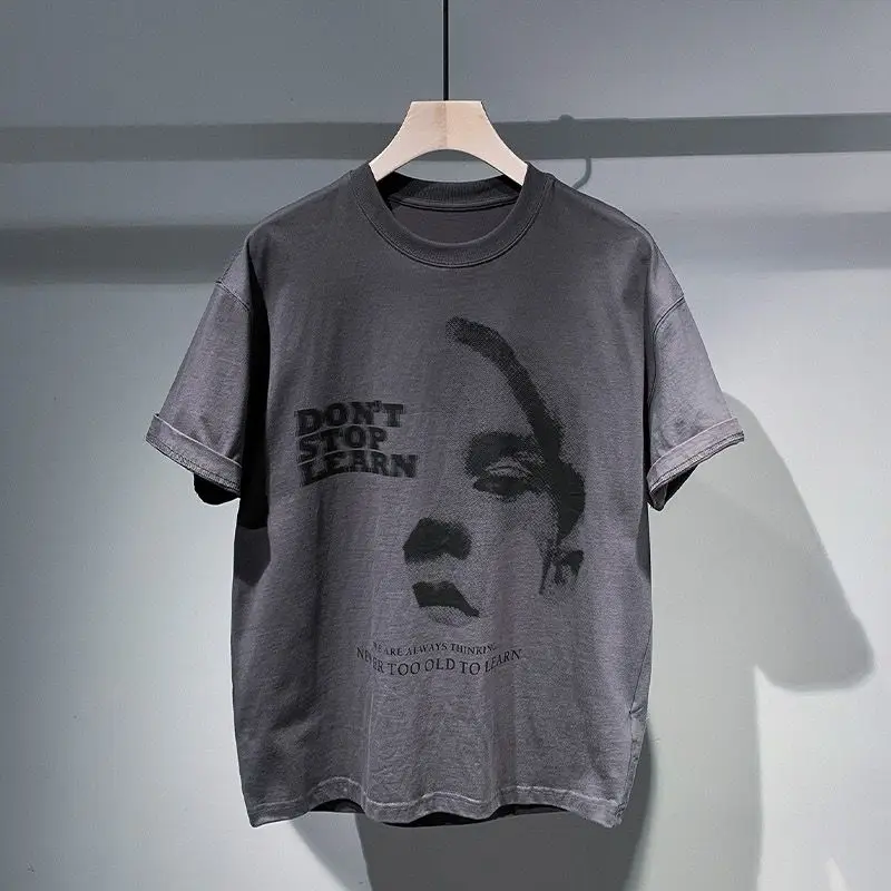 

Korean street gothic printed graphic T shirt summer y2k personalized Harajuku men's loose retro oversized T shirt top