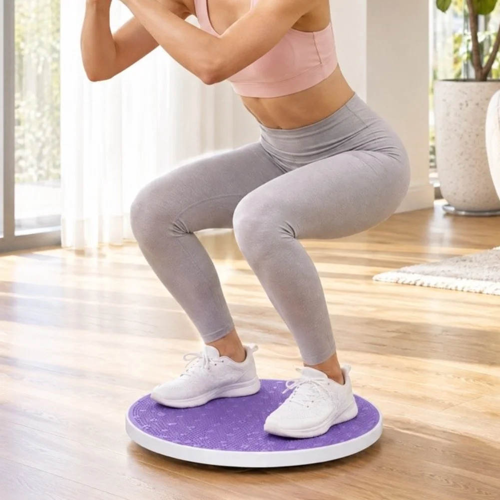 Wooden Disc Balance Board for Standing Balance Holds Squats Tilt Exercises and Proprioceptive Neuromuscular Training
