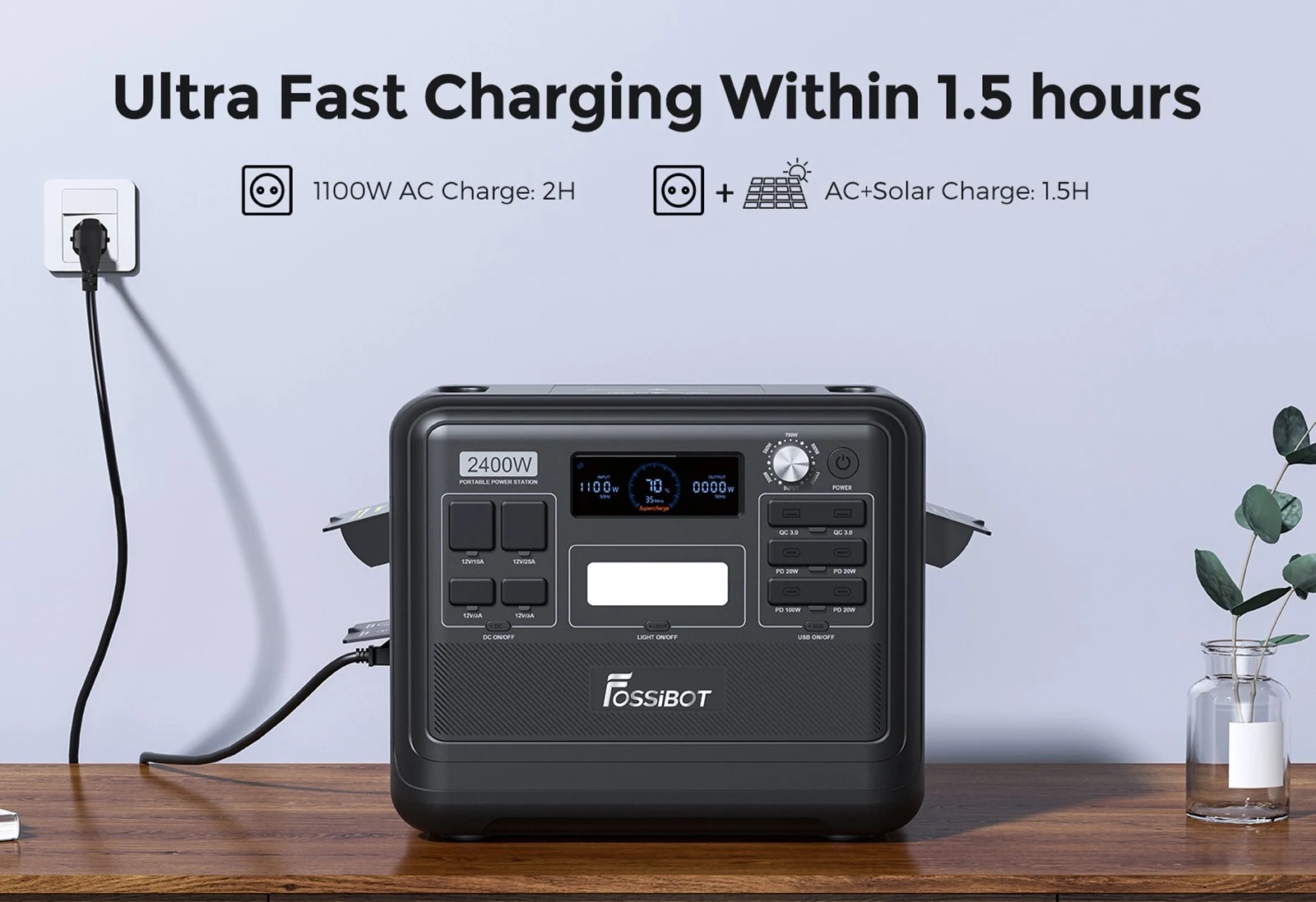 FOSSiBOT F2400 przenośna elektrownia, bateria zewnętrzna LiFePO4 2048Wh 2400W Generator słoneczny wyjściowy, wewnętrzny obóz pracy na zewnątrz