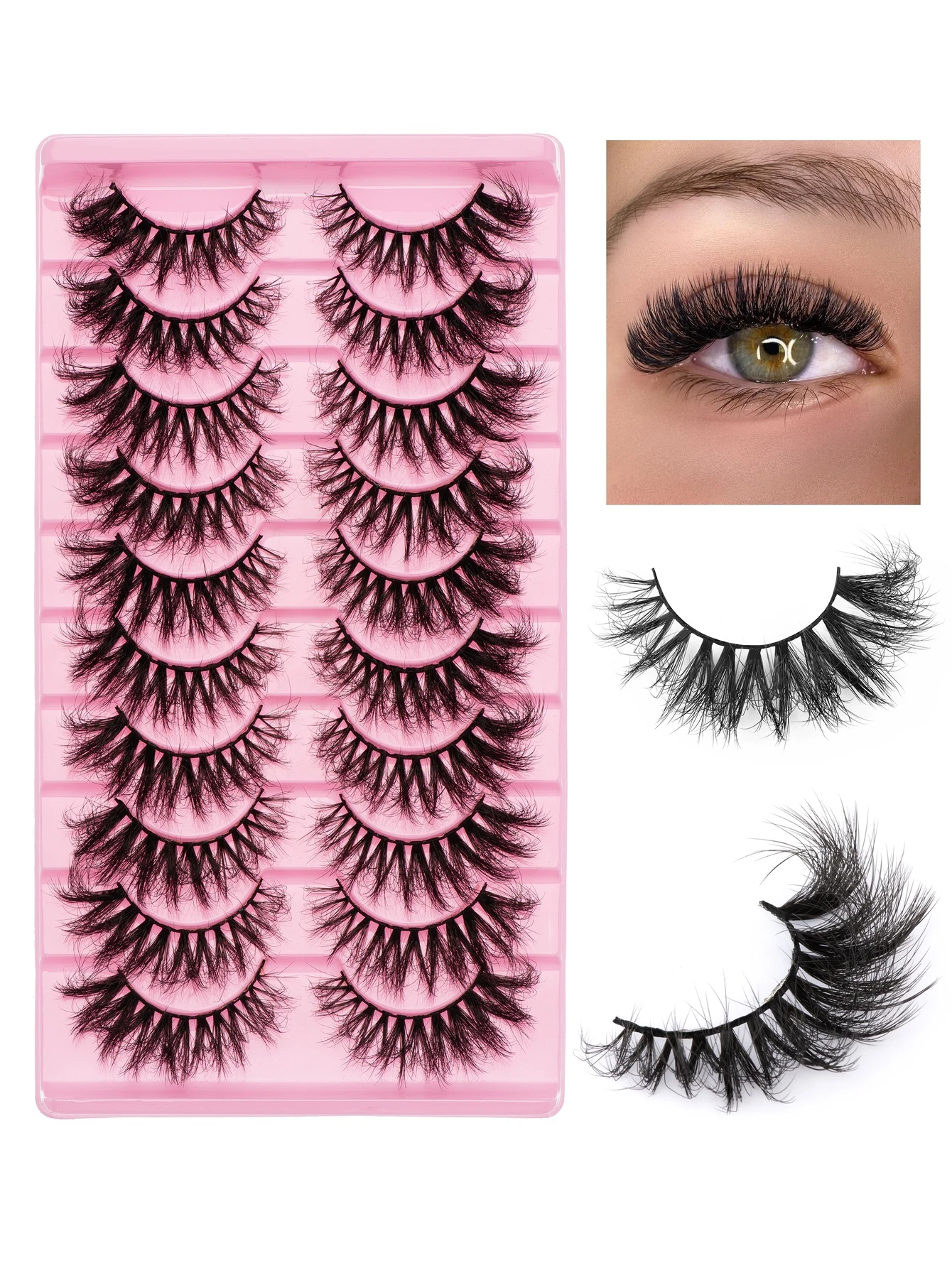 10 Pairs Fluffy False Lashes Faux Mink Eyelashes Handmade Natural Wispy Cat Eye 8D Eyelash Makeup Volume Fake Lash