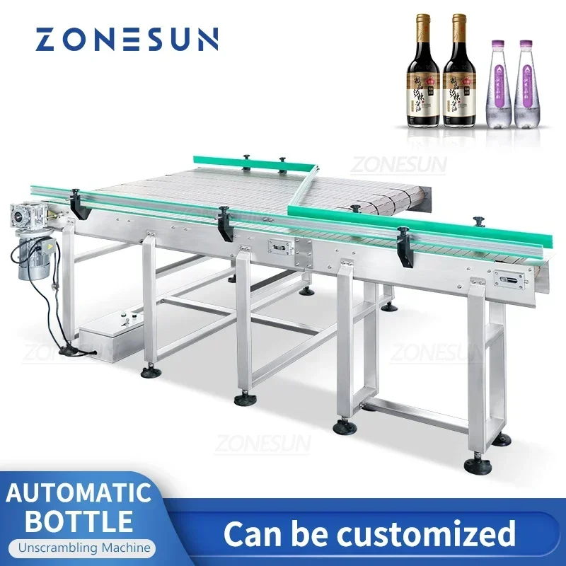 ZONESUN ZS-CB190 Automatic Bottle Unscrambler Conveyor Belt Customizable Chain Conveyor Feeding Line for Wine Water Packaging
