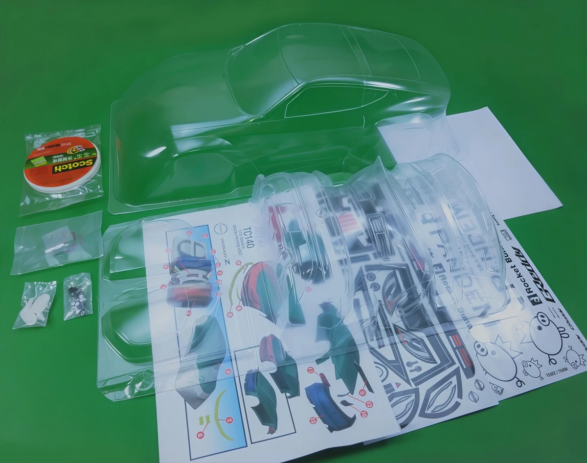 TC140 1/10 Fairlady 400Z Wide Body Clear PC Body Shell 200mm Width With Light Buckets and Decals For 1/10 RC Drift Car