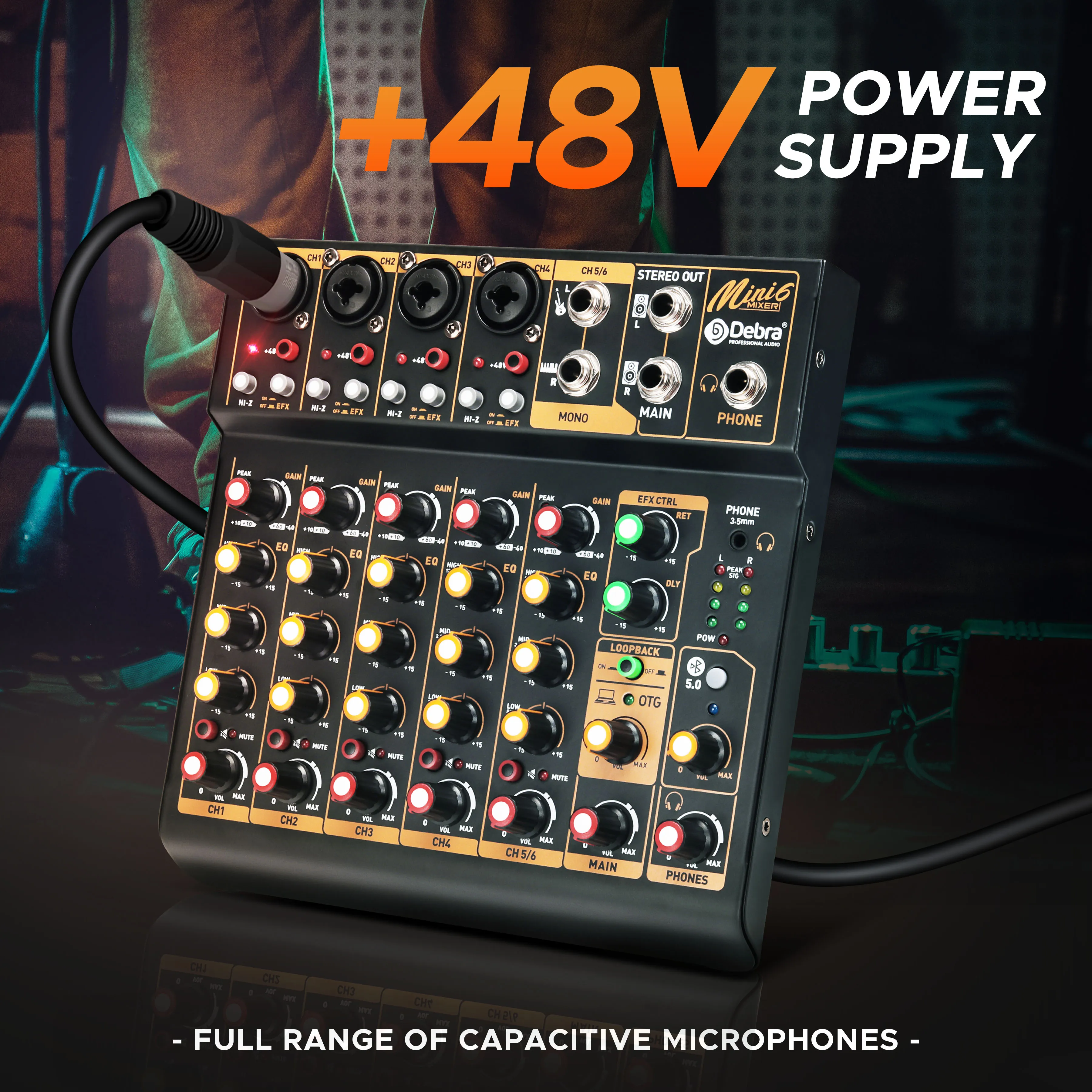 Scheda di registrazione audio audio portatile OEM Karaoke Mini6 Console di missaggio con controllo mixer a 6 canali