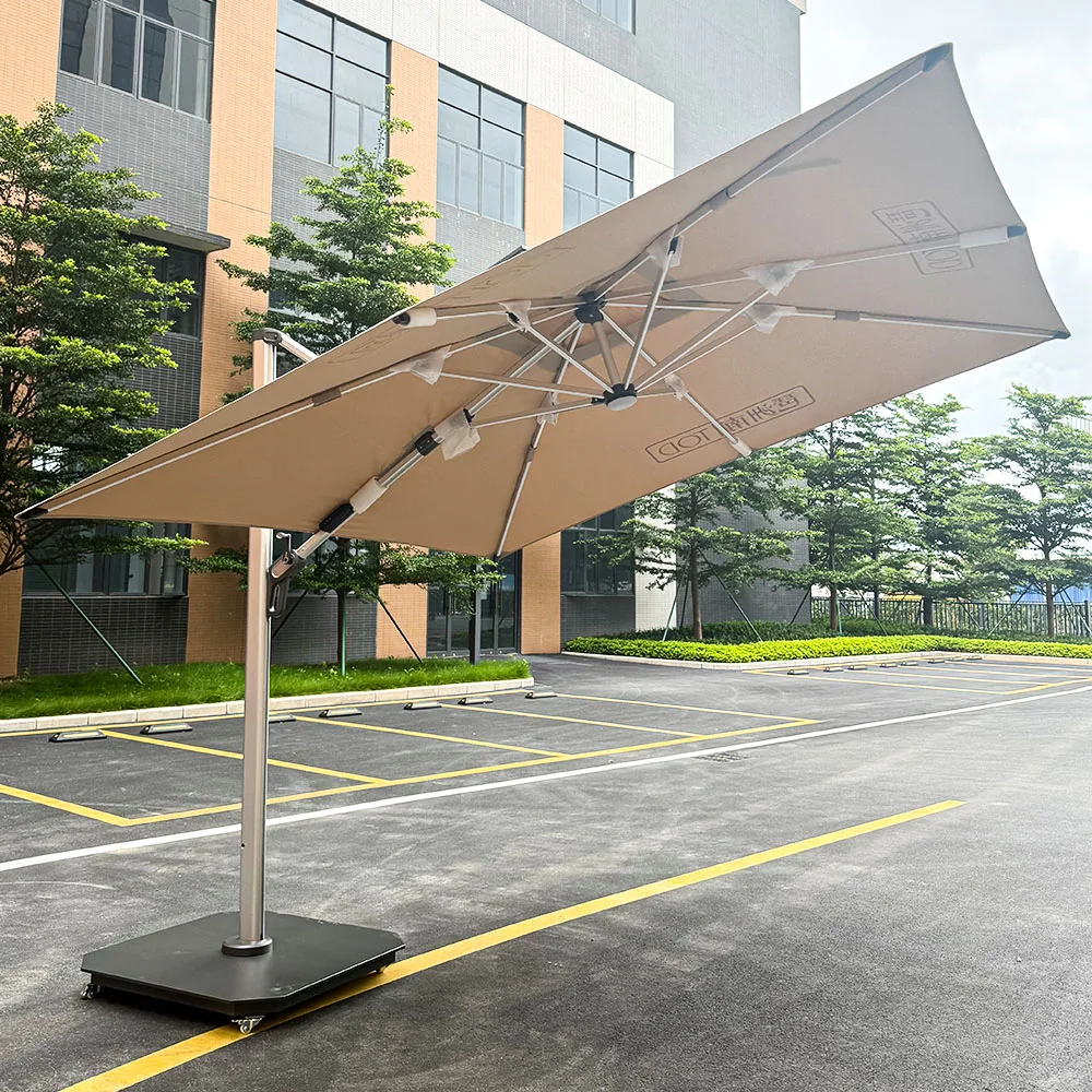 High Quality Waterproof Aluminum Cantilever Roman Straight Parasol LED Light Customizable Logo for Hotel Use Outdoor