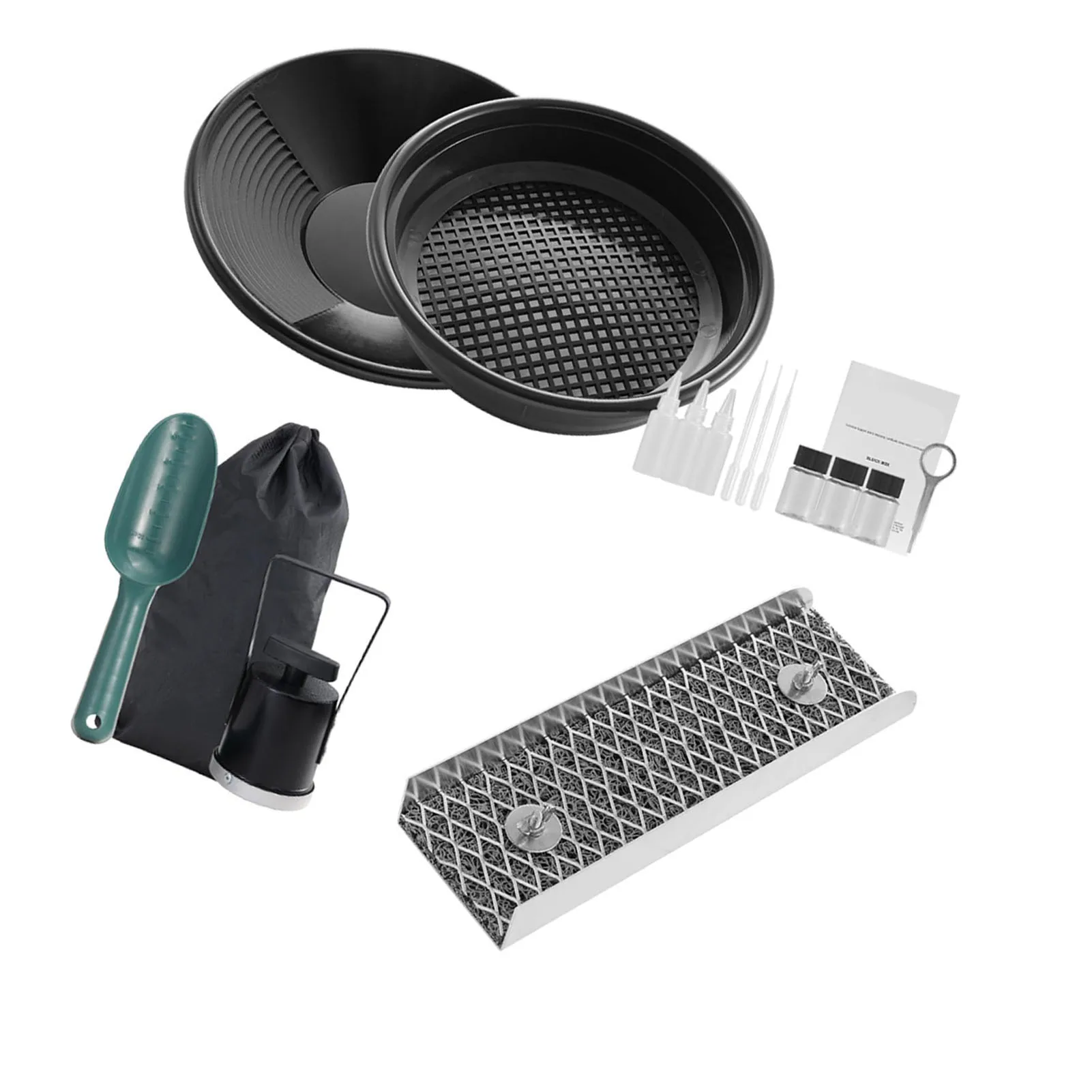 

12 Inch Gold Panning Trough Aluminum Alloy Portable Sluice Box Prospecting Pan and Sieve Kit Drawstring Backpack