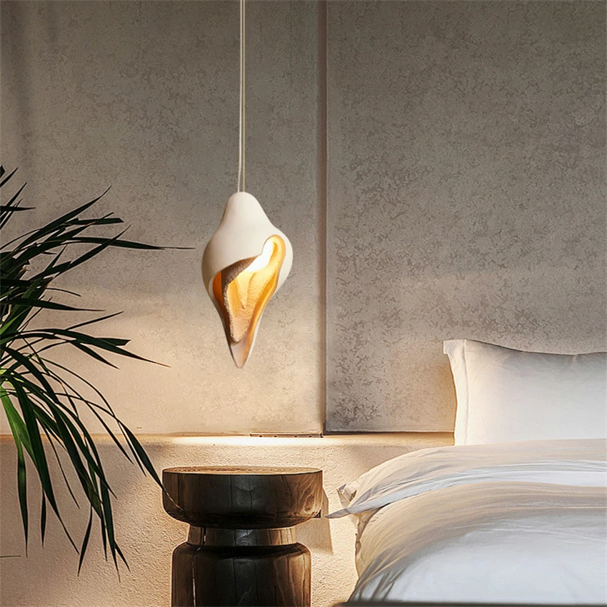 French gypsum conch shape pendant lights dining room living room light wabi-sabi LED decorative bar island lamp bedroom lighting