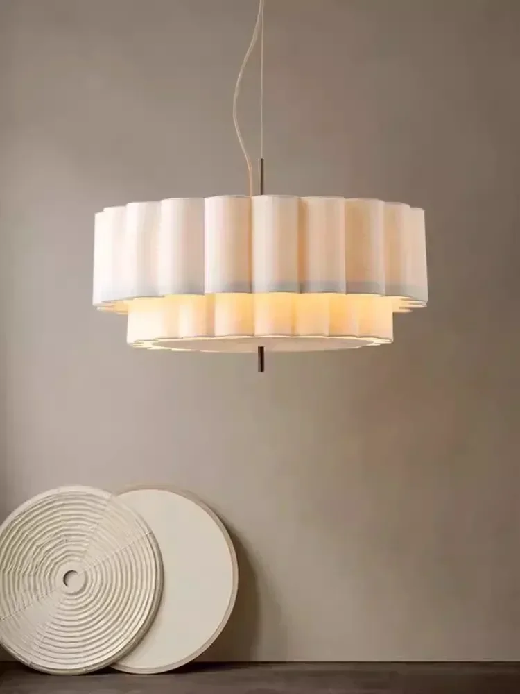 Modern Retro Fabric Pendant Light Wabi Sabi Linen Chandelier Living Room Dining Bedroom Hanging Lamp Home Decor Lighting Fixture
