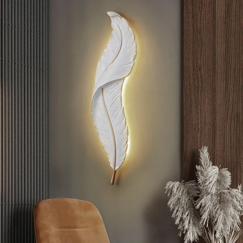 lampada de parede led nordica luzes criativas de penas candeeiro de resina decoracao moderna luz interior luxuosa sala e quarto 01