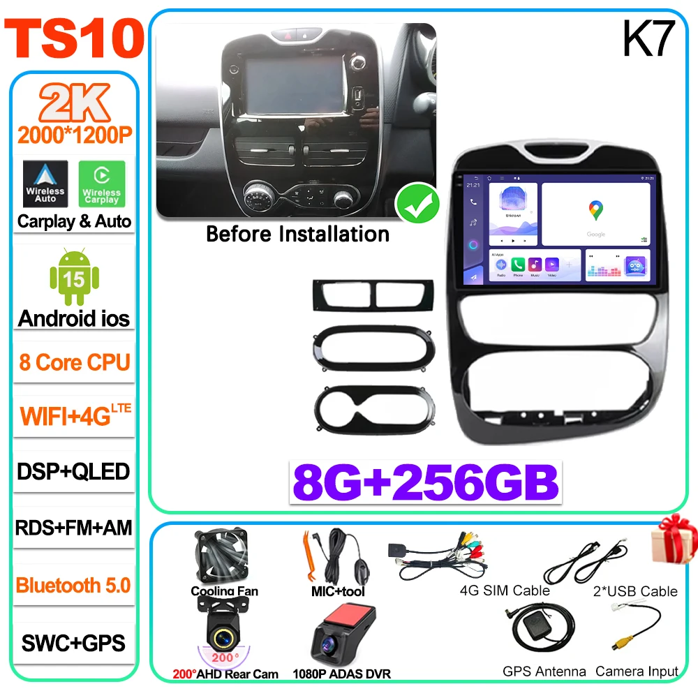 Android 16 autoradio Carplay voor Renault Clio 4 2012 2013 2014 2015 2016 2017 2018 speler autoradio touchscreen spiegeling