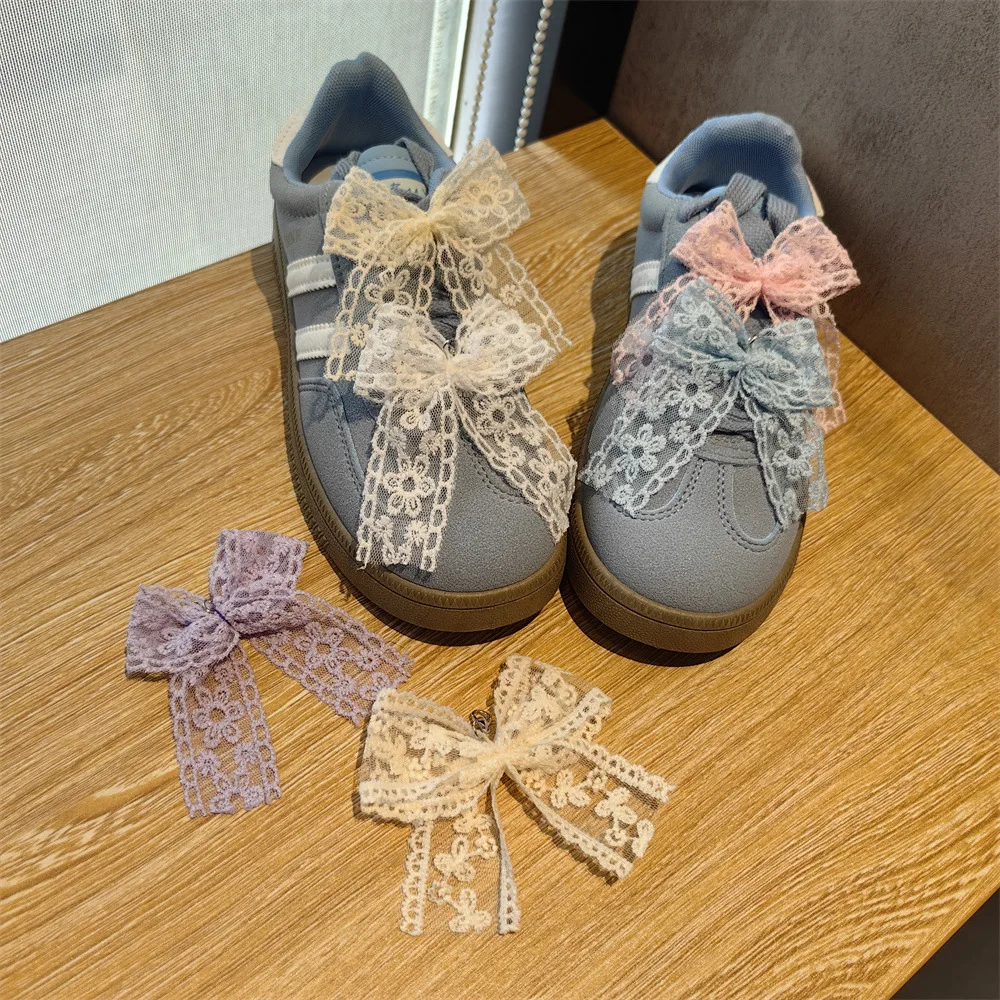 

Colorful Lace Bow Shoelaces Charms for Sneakers Girls fashion Lace Shoe Decorations Charm DIY Detachable Shoes Accessories
