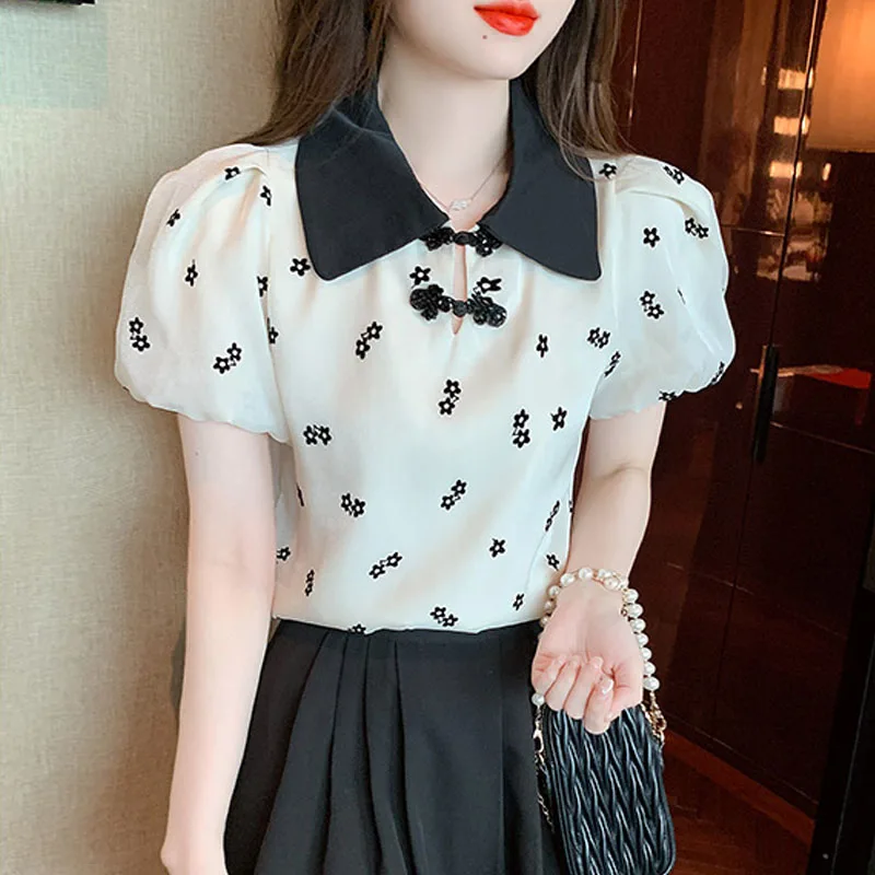 

Women Blouse Shirt New Summer Short Sleeve Turn Down Collar Embroidery Blouse Shirt Women Tops Blouses Shirts Blusas 2026 Q4086