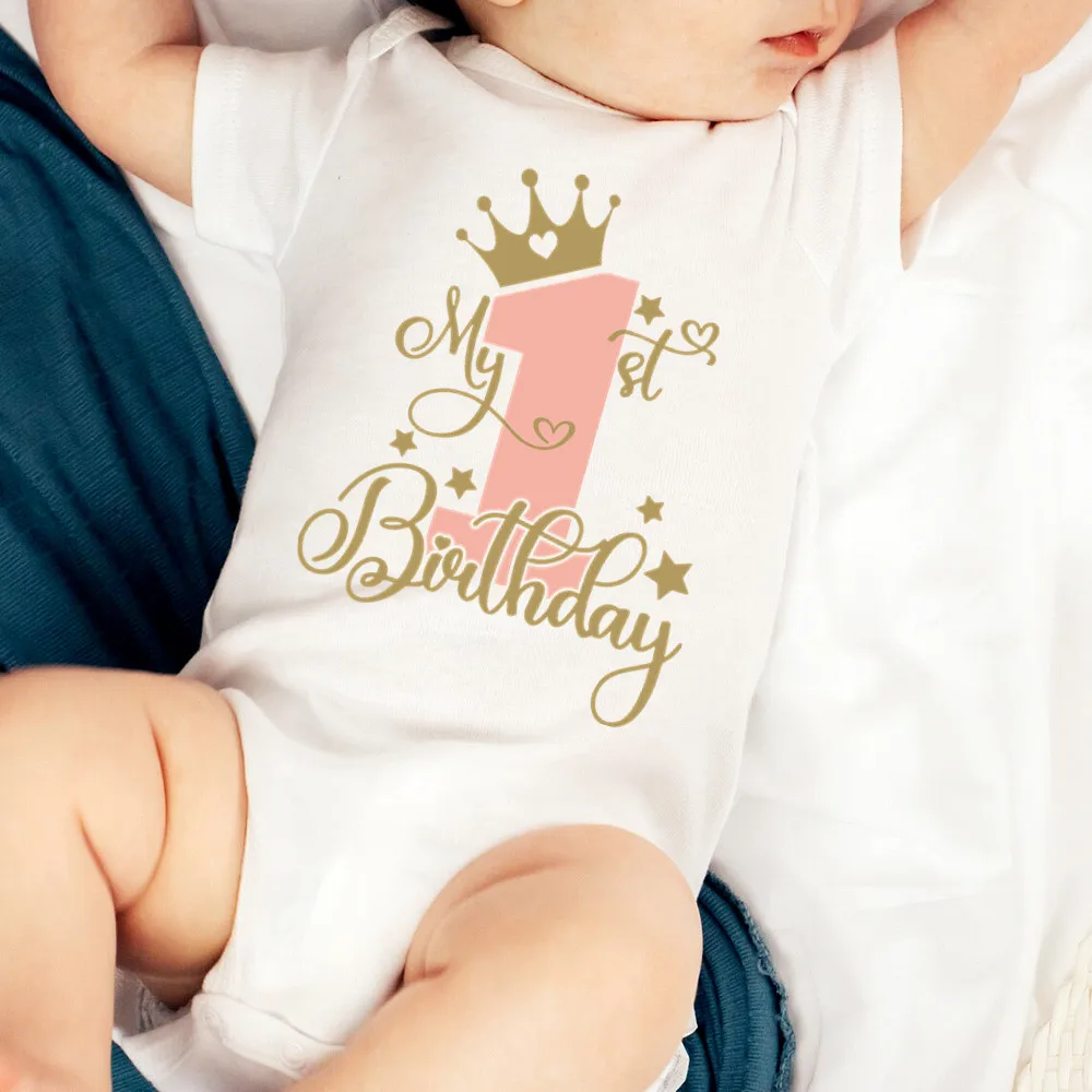 My 1st Birthday Newborn Summer Romper Infant Body Toddler Short Princess Sleeve Jumpsuit Baby Girl Birthday Party Outfit Clothes