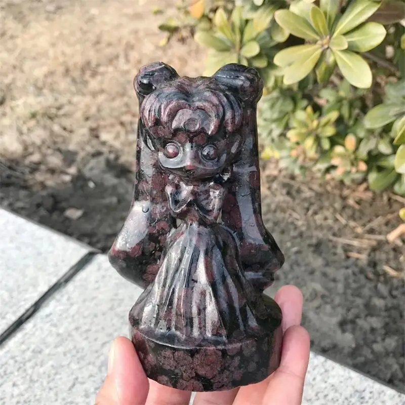 

11.8CM Natural Garnet Cartoon Handmade Carved Polished Statue Healing Healthy Children Toy Home Decoration Gift 1pcs