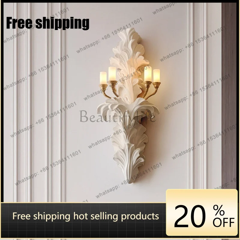 Candle luminous carved retro wall living room aisle wall lamp bedroom French creative art decoration